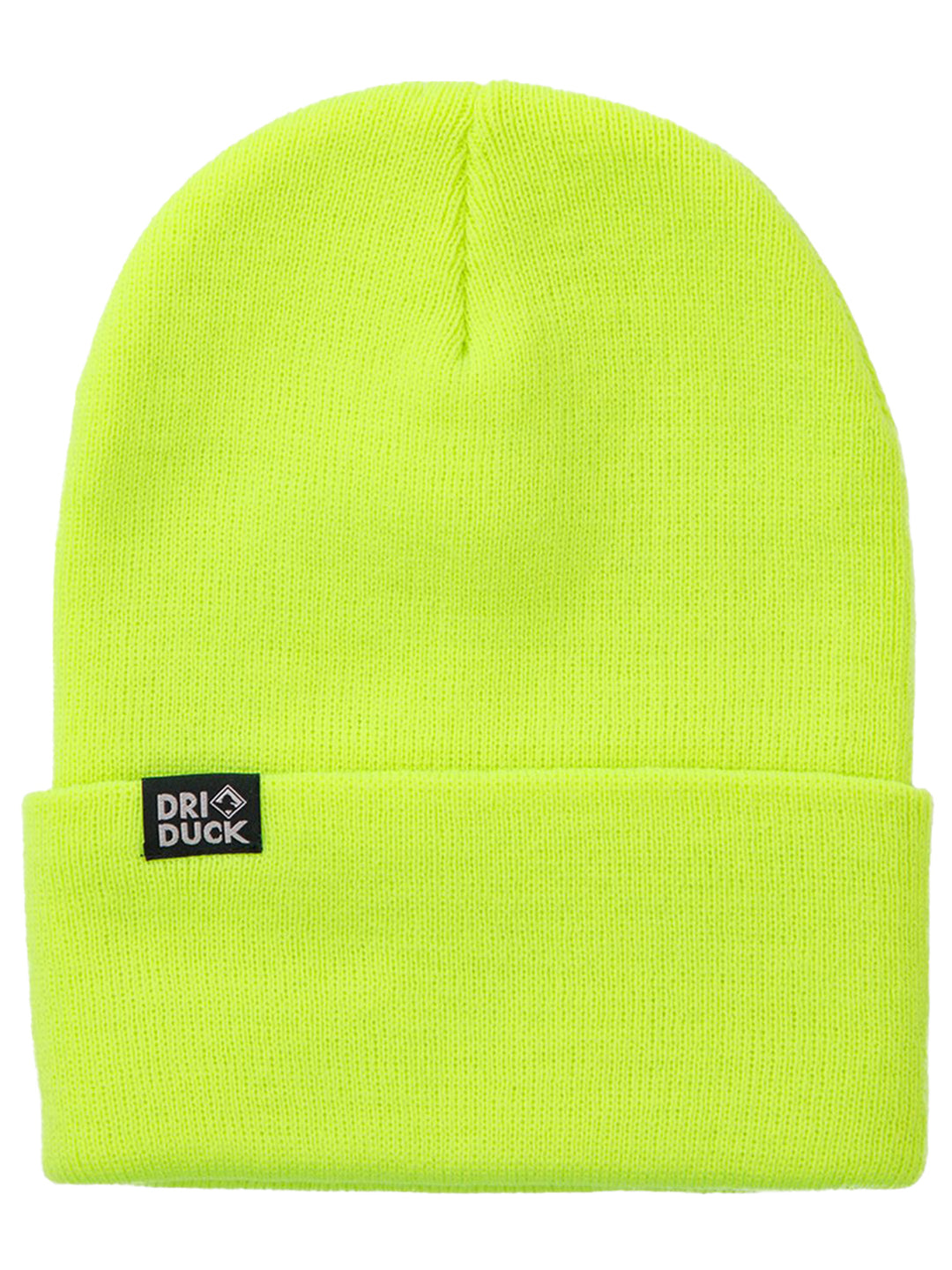 Custom DRI DUCK Coleman Cuffed Beanie in neon yellow, ensuring high visibility and warmth. Great for work environments or casual wear with embroidery options.