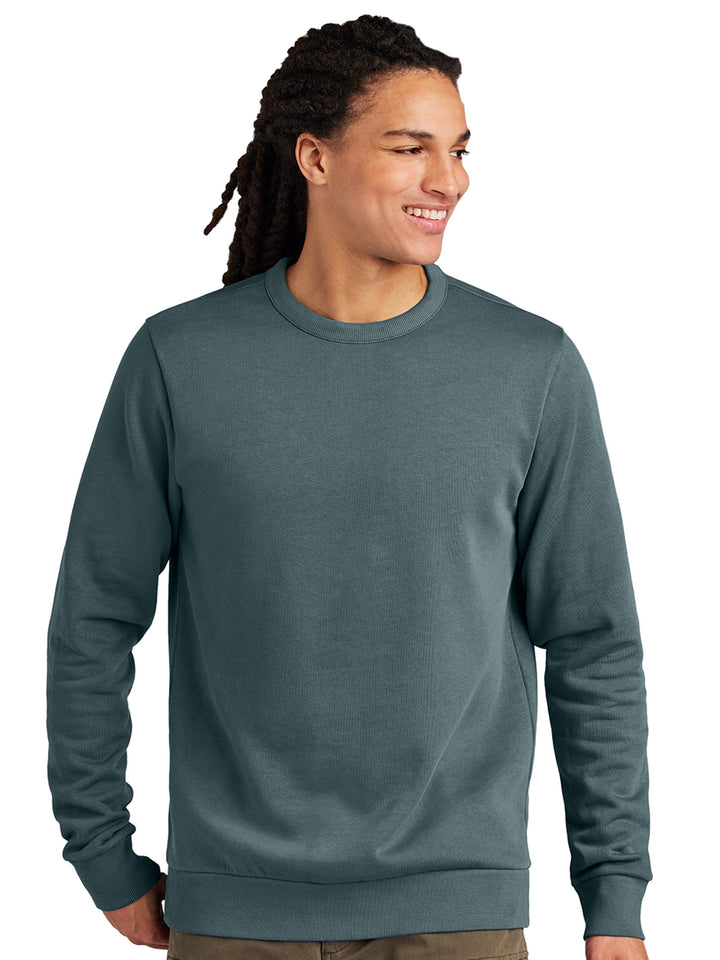 Custom District Wash Fleece Crewneck in teal. High-quality fleece material, ideal for custom designs with no minimum order requirement.