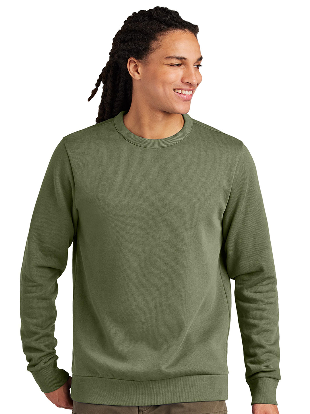 Custom District Wash Fleece Crewneck in green. Comfortable and stylish heavyweight crewneck, perfect for custom embroidery or prints.