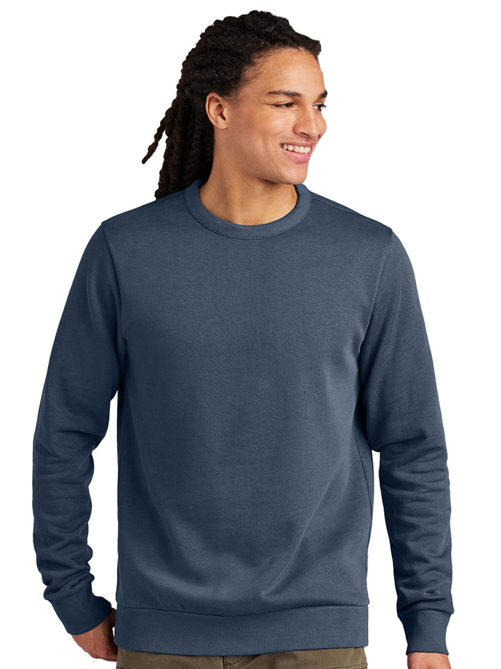 Custom District Wash Fleece Crewneck in navy blue. Premium fleece sweatshirt with a relaxed fit, great for personalized designs.