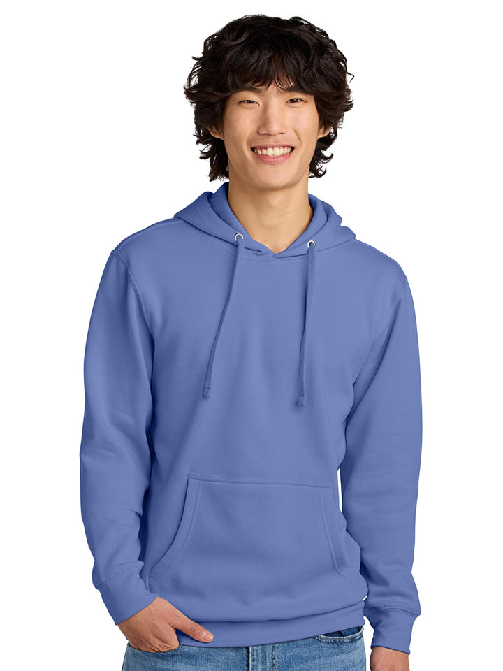 Periwinkle blue hoodie with a classic pullover design and front pocket. A stylish and comfortable choice for casual wear.