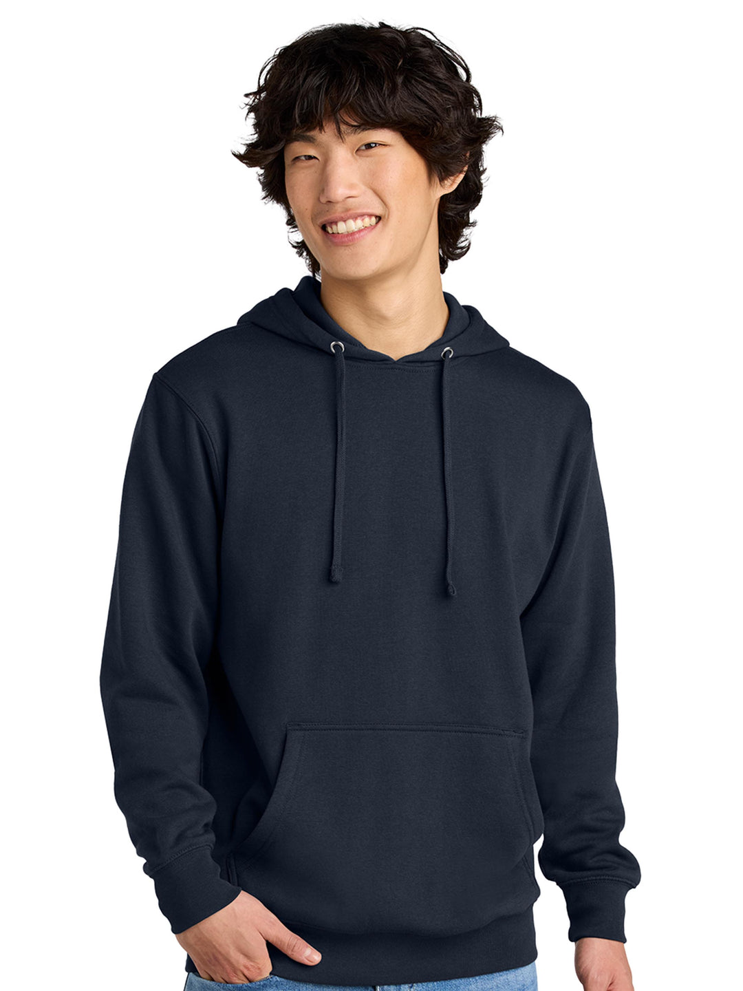 Navy blue hoodie with a classic pullover design and front pocket. A versatile and stylish choice for casual wear.