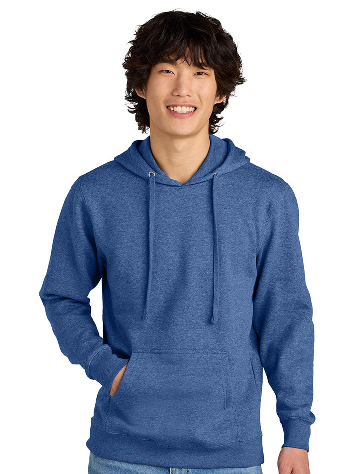 Heather blue hoodie with a soft fabric and relaxed fit. A stylish and cozy option for layering or casual wear.