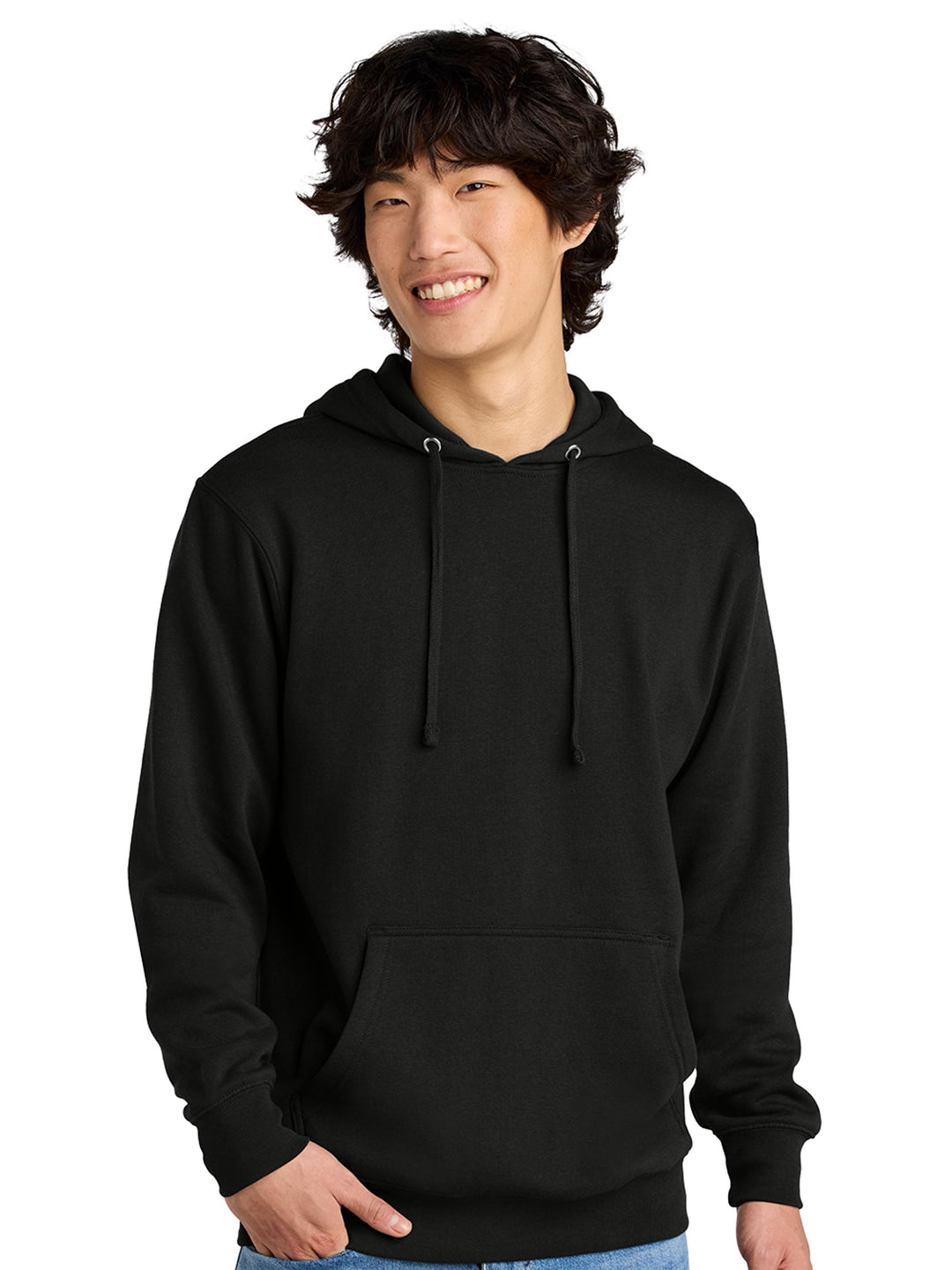 Black hoodie with a classic pullover design and front pocket. A versatile and comfortable sweatshirt for any occasion.