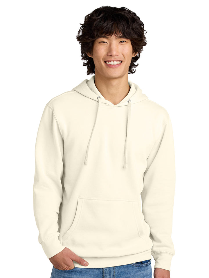 Cream-colored plain hoodie with a soft fabric and relaxed fit. Great for casual wear or custom printing.