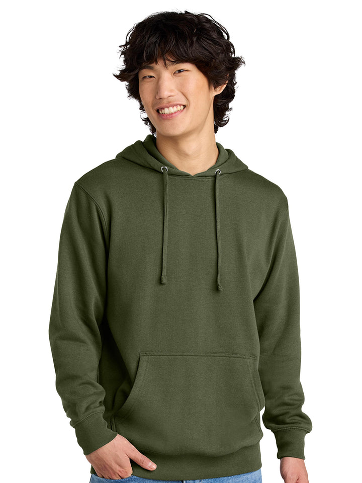 Olive green hoodie with a classic pullover design and front pocket. A stylish and comfortable choice for casual wear.