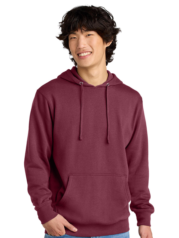 Maroon hoodie with a front pocket and adjustable drawstring hood. A bold and comfortable sweatshirt for any occasion.