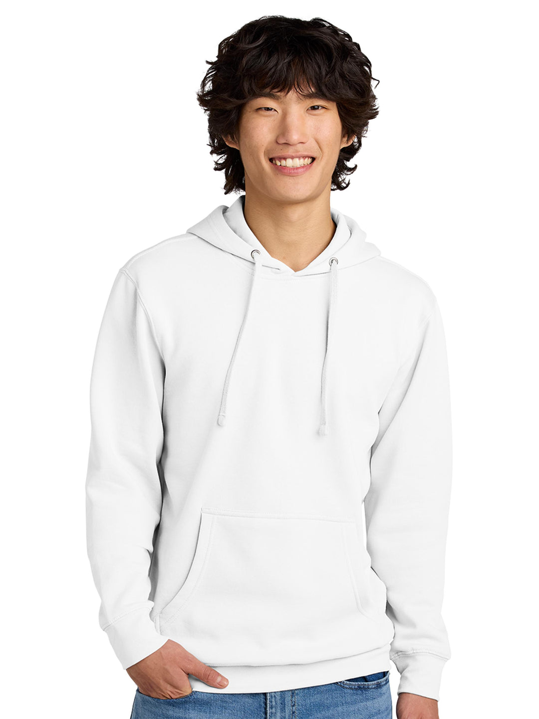 White hoodie with a relaxed fit and soft fabric. A versatile and stylish choice for layering or casual wear.