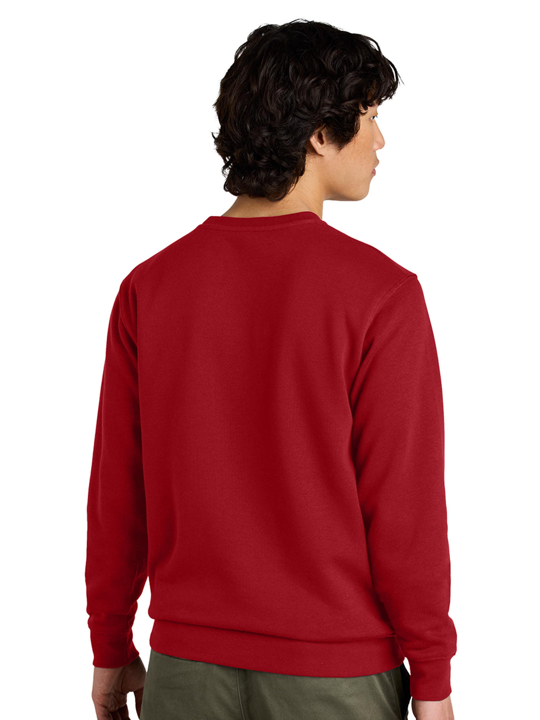 Back view of a red Porsche 911 sweatshirt. Cozy and stylish crewneck with customizable embroidery options.