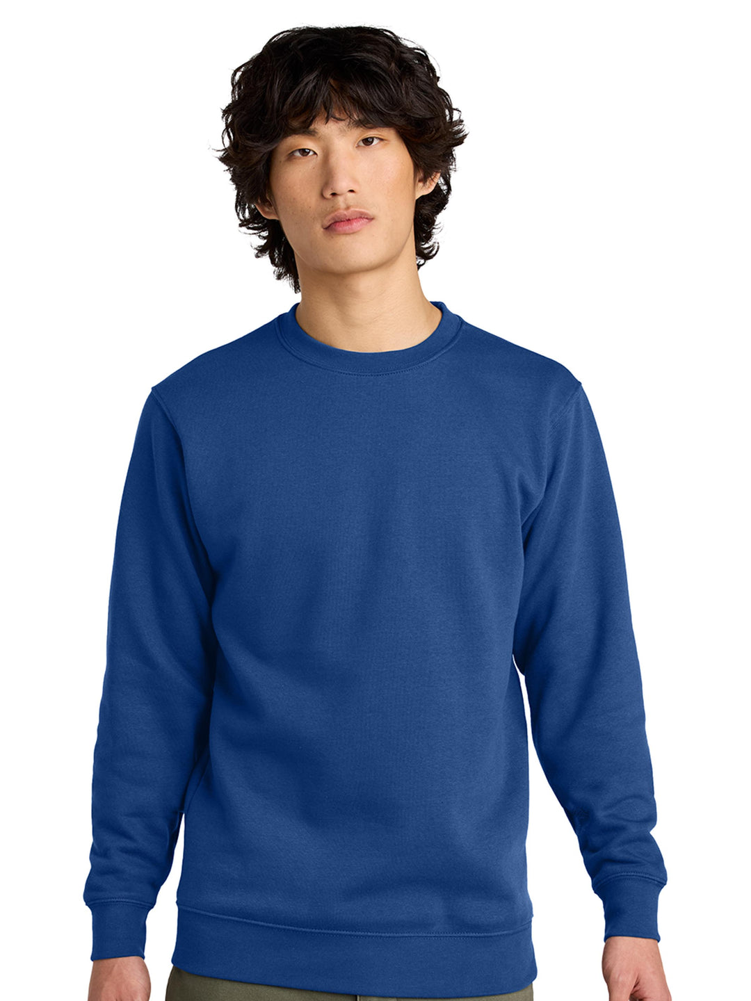 Front view of a royal blue Porsche 911 sweatshirt. Customizable car embroidery on a premium crewneck.