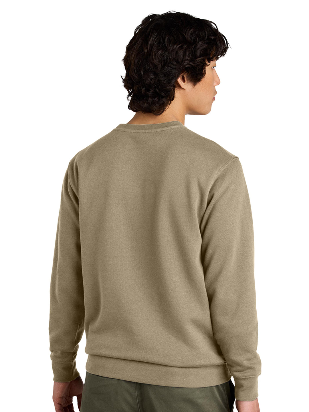 Back view of a khaki Porsche 911 sweatshirt. Comfortable and stylish crewneck with a relaxed fit.