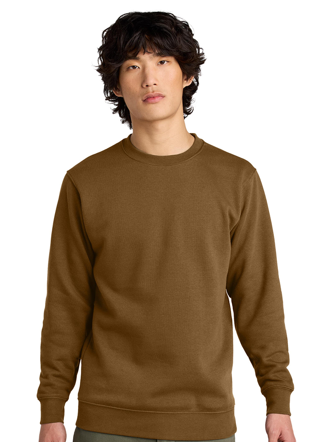 Front view of a brown Porsche 911 sweatshirt. Customizable embroidery on a high-quality crewneck.