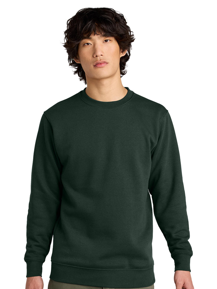 Front view of a dark green Porsche 911 sweatshirt. Customizable car embroidery on a premium crewneck.