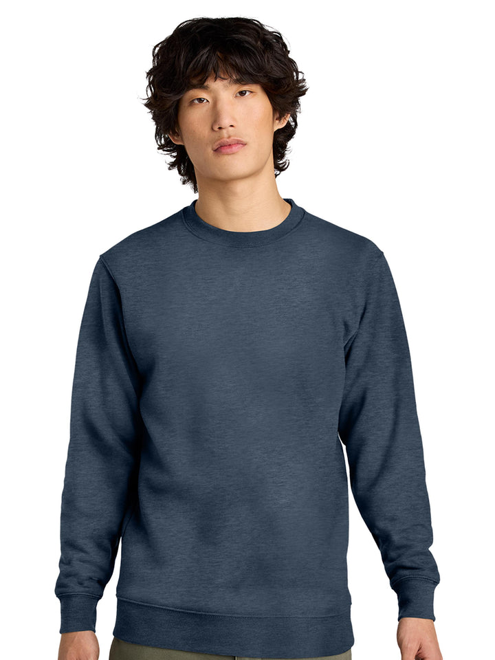 Front view of a navy blue Porsche 911 sweatshirt. Customizable embroidery on a high-quality crewneck.