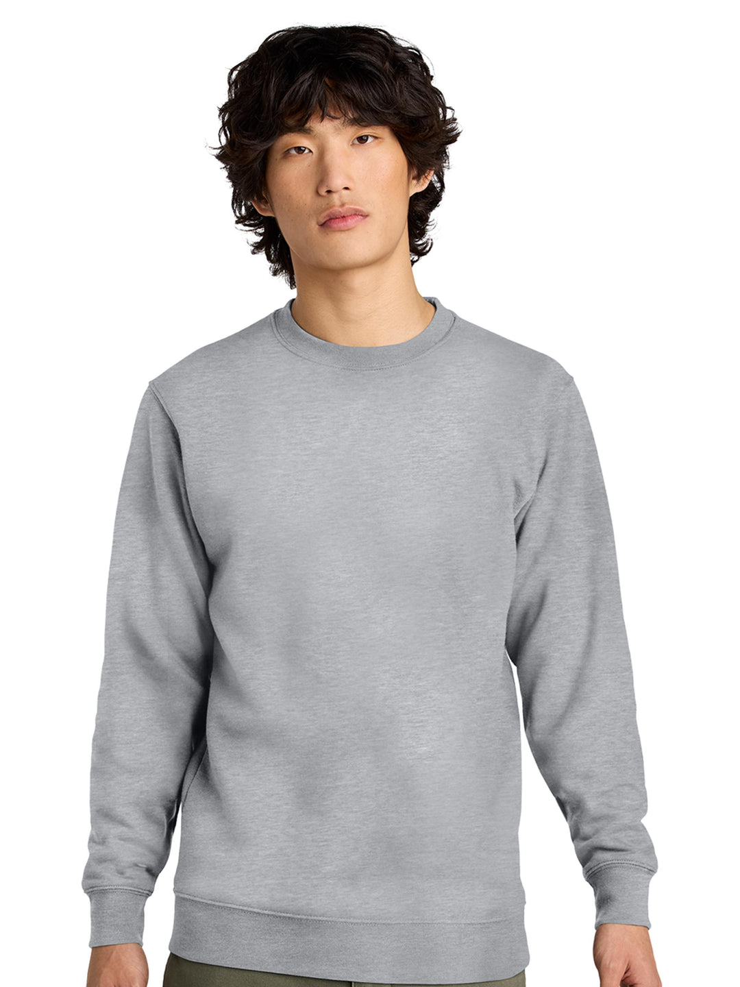 Front view of a heather gray Porsche 911 sweatshirt. Customizable embroidery on a high-quality crewneck.