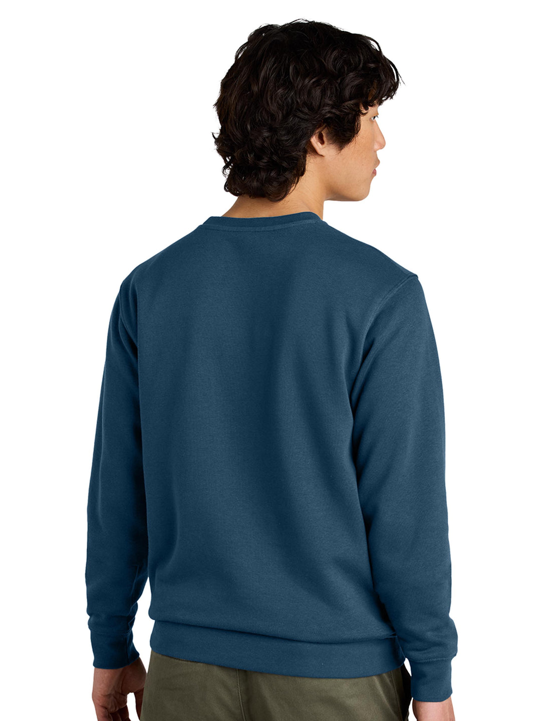 Back view of a deep blue Porsche 911 sweatshirt. Classic crewneck design with a soft fabric blend.