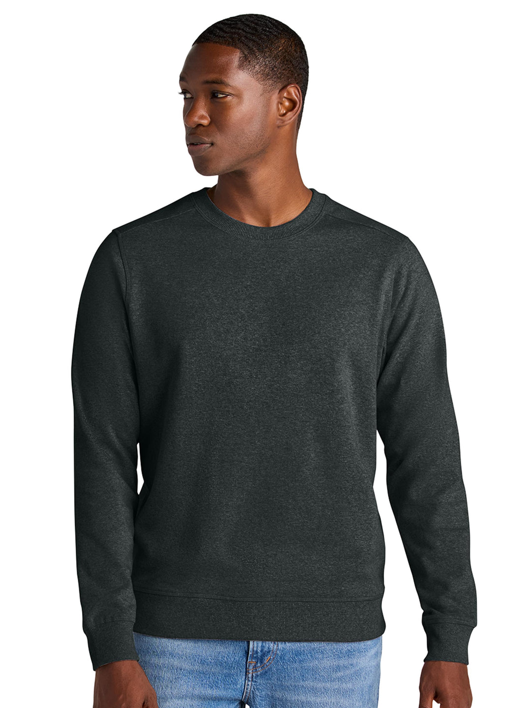 District Re-Fleece Custom Crewneck in dark charcoal, made from sustainable fleece for a soft and eco-conscious wardrobe essential.