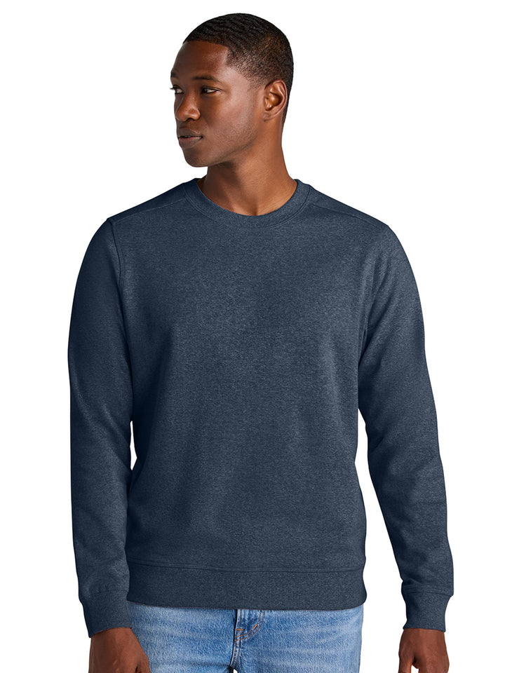 District Re-Fleece Custom Crewneck in navy blue, offering a comfortable and eco-friendly fleece option for casual wear.