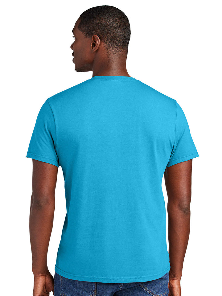 Back view of the District Very Important Tee in blue, highlighting its smooth fabric and relaxed fit. Perfect for casual wear or custom printing.