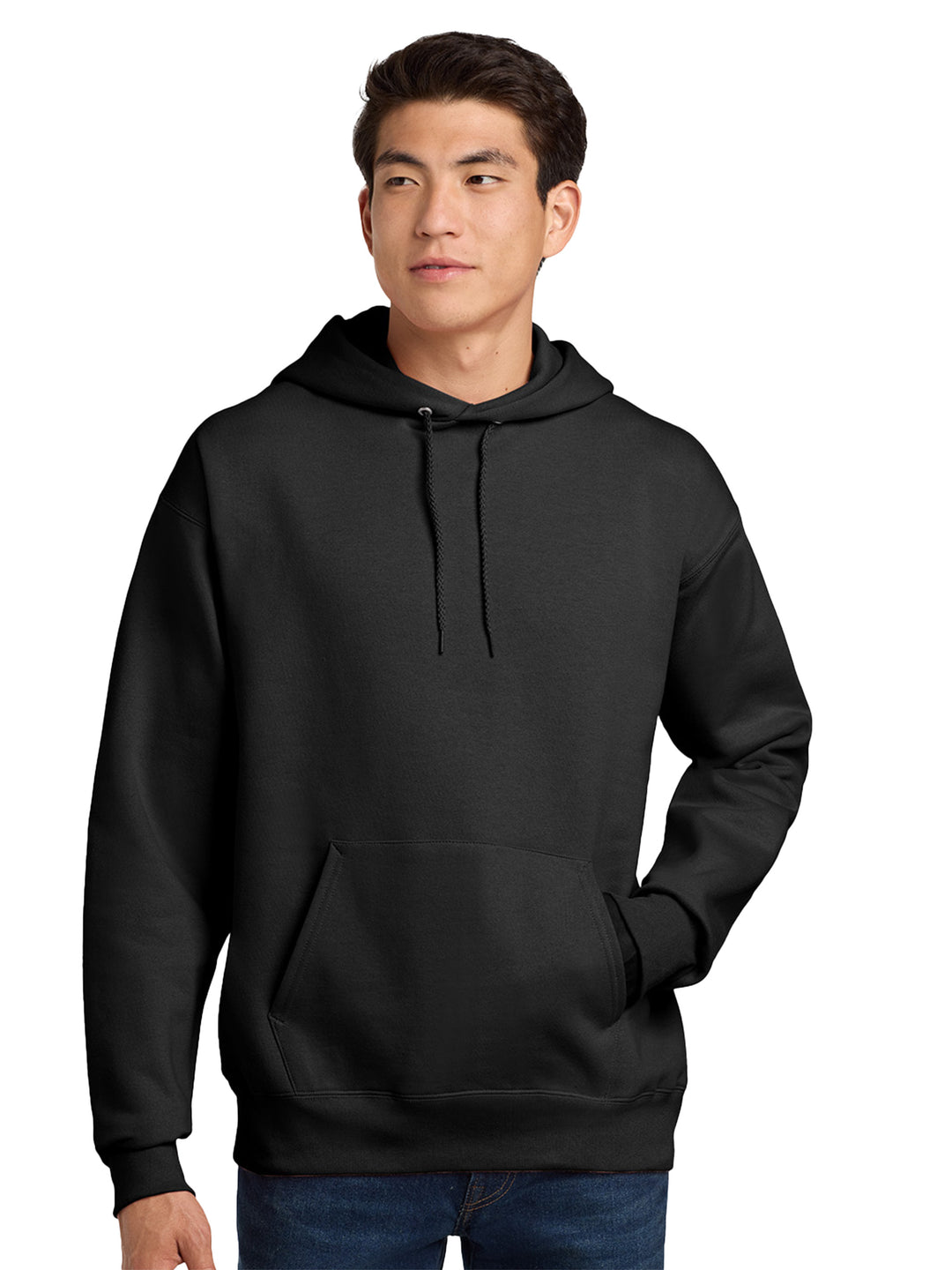 Hanes Ultimate Cotton Pullover Hoodie in black, designed for comfort and durability. A versatile choice for casual wear, team apparel, or customization.