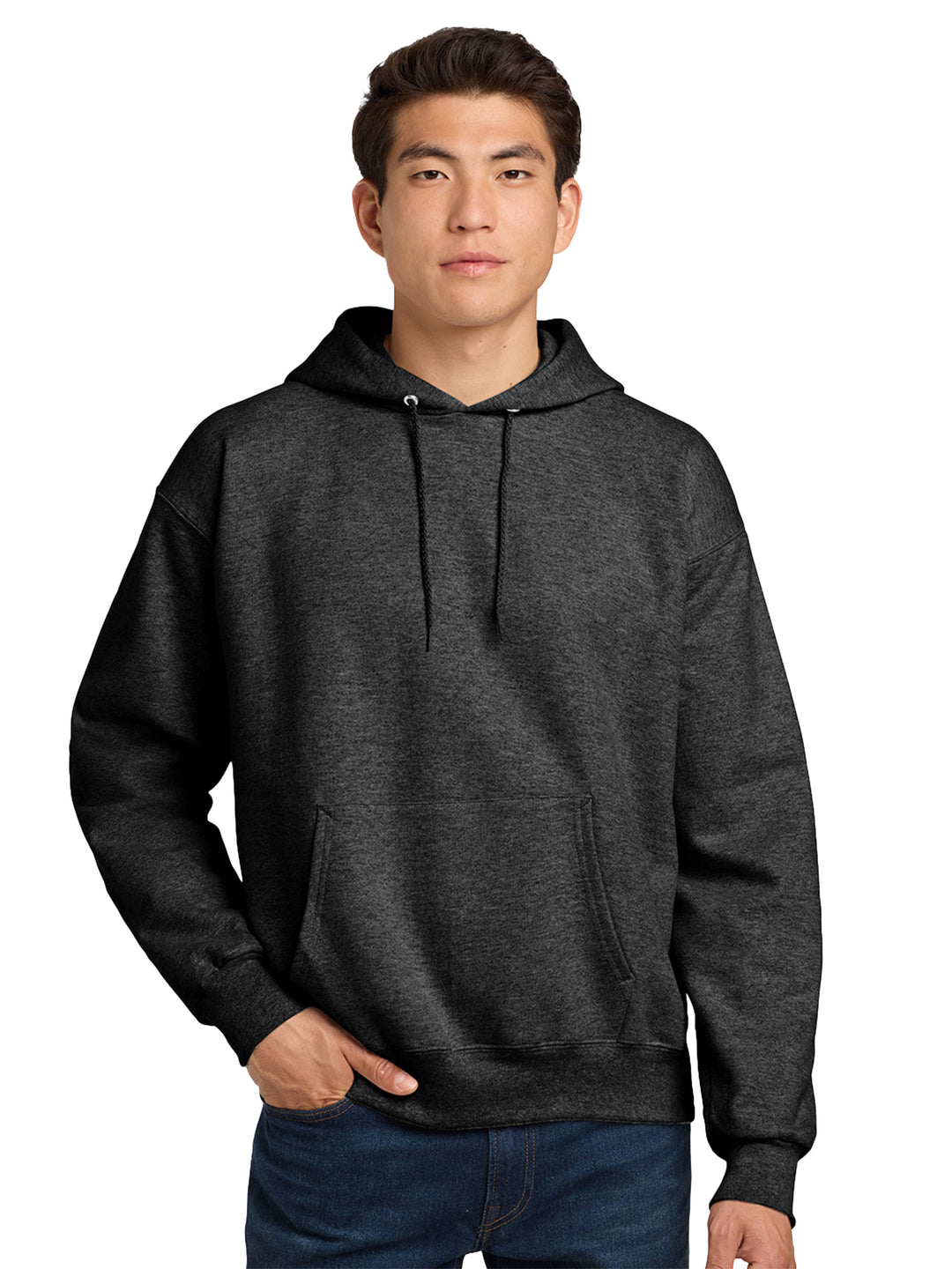 Hanes Ultimate Cotton Pullover Hoodie in charcoal heather, offering a stylish and cozy fit. Ideal for custom designs, sports teams, or casual wear.