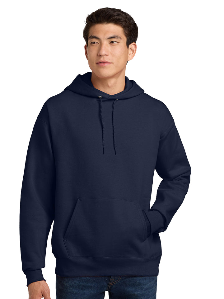 Hanes Ultimate Cotton Pullover Hoodie in navy blue, designed for warmth and durability. Ideal for custom printing, embroidery, or everyday wear.