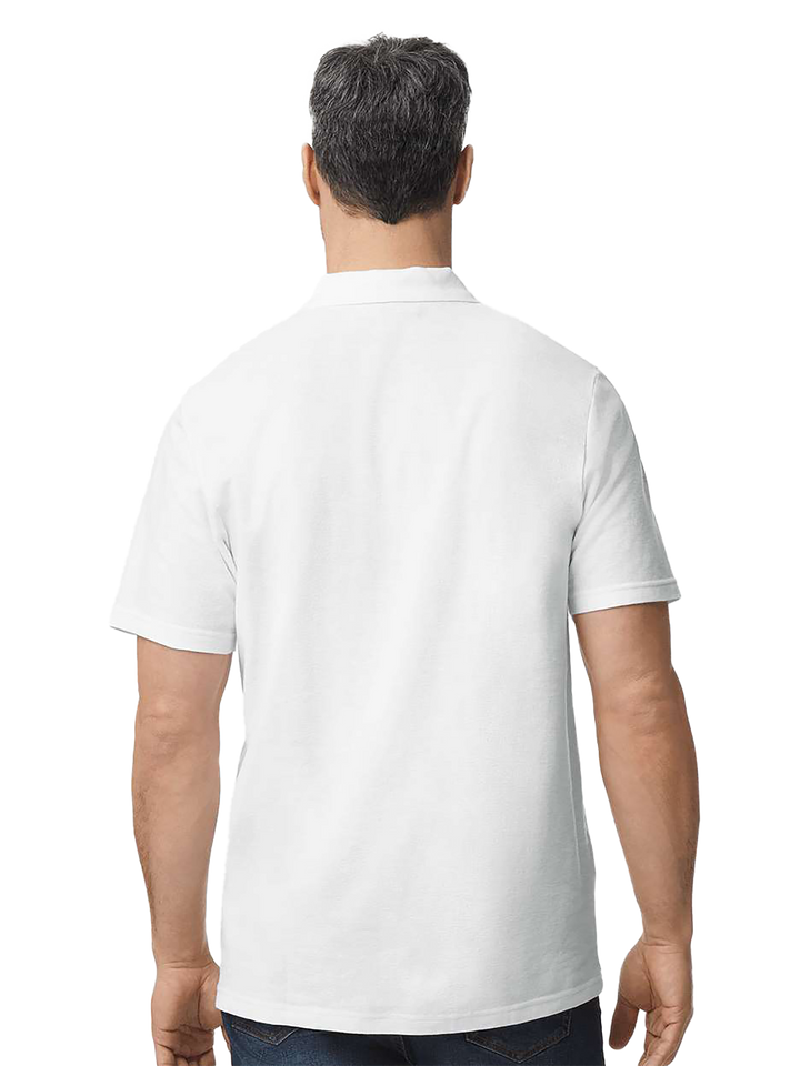 Back view of Gildan Softstyle Adult Pique Polo in white