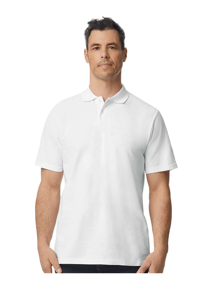 Front view of Gildan Softstyle Adult Pique Polo in white