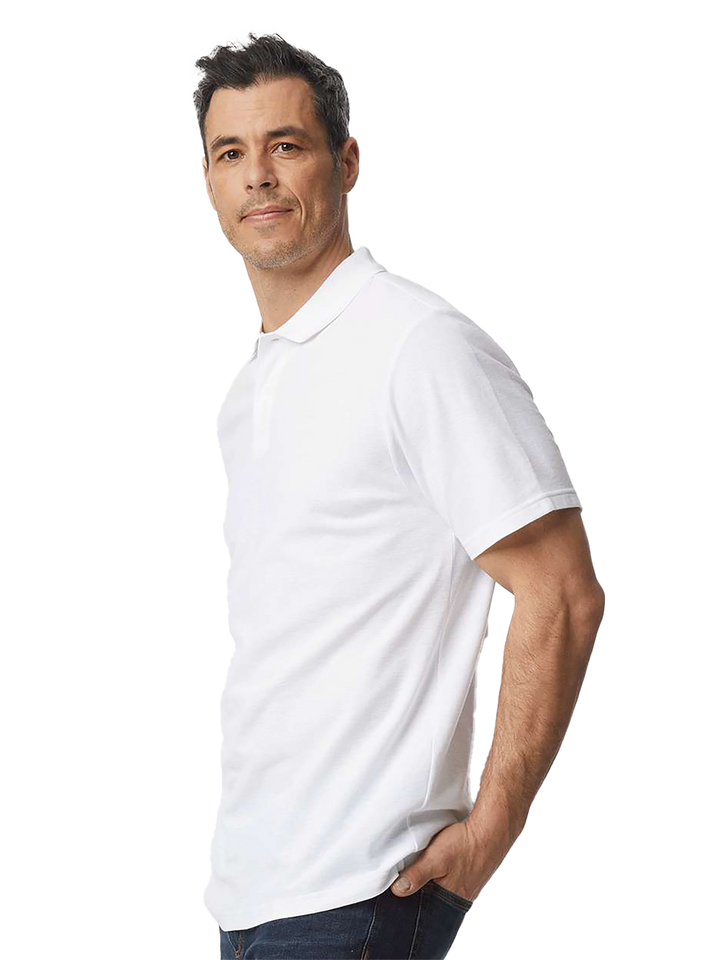 Side view of Gildan Softstyle Adult Pique Polo in white