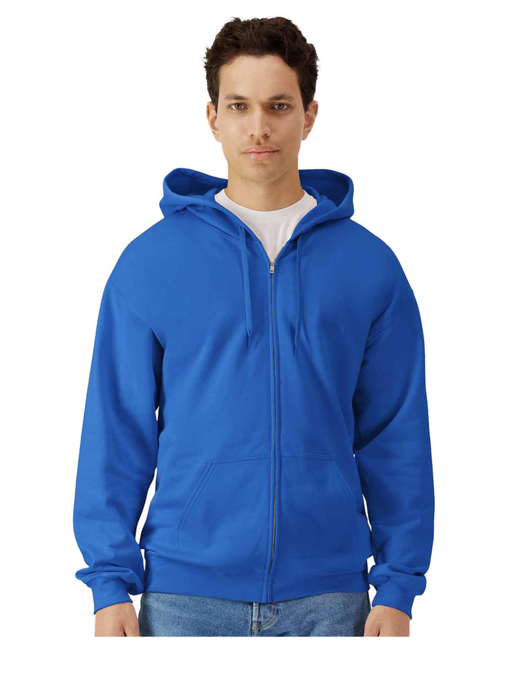 Gildan Softstyle Full Zip Hooded Sweatshirt in royal blue, offering a bold color and comfortable fit. Ideal for personalization and bulk customization.