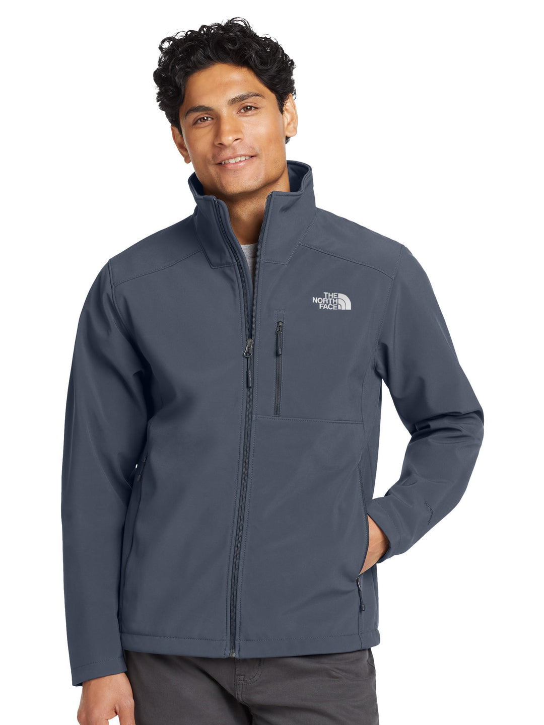 The North Face® Apex Barrier Soft Shell Jacket in navy blue, perfect for custom embroidery with water-resistant and windproof features.