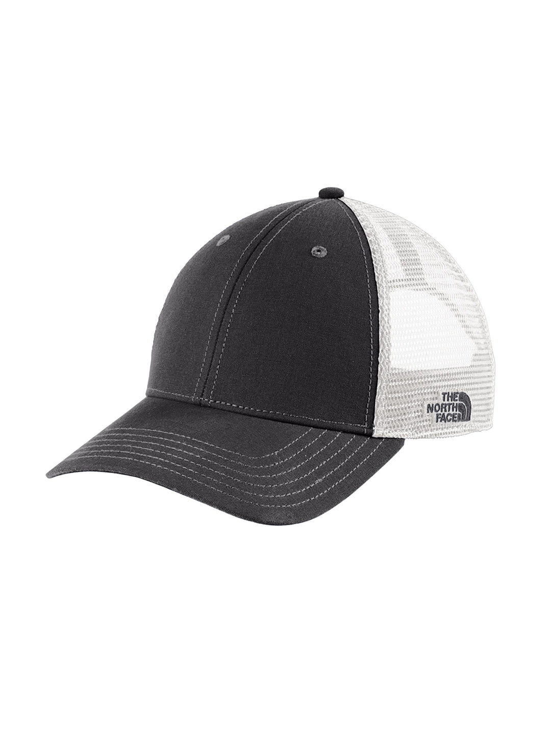 The North Face Ultimate Trucker Cap in charcoal with white mesh, combining rugged style and comfort for everyday wear.