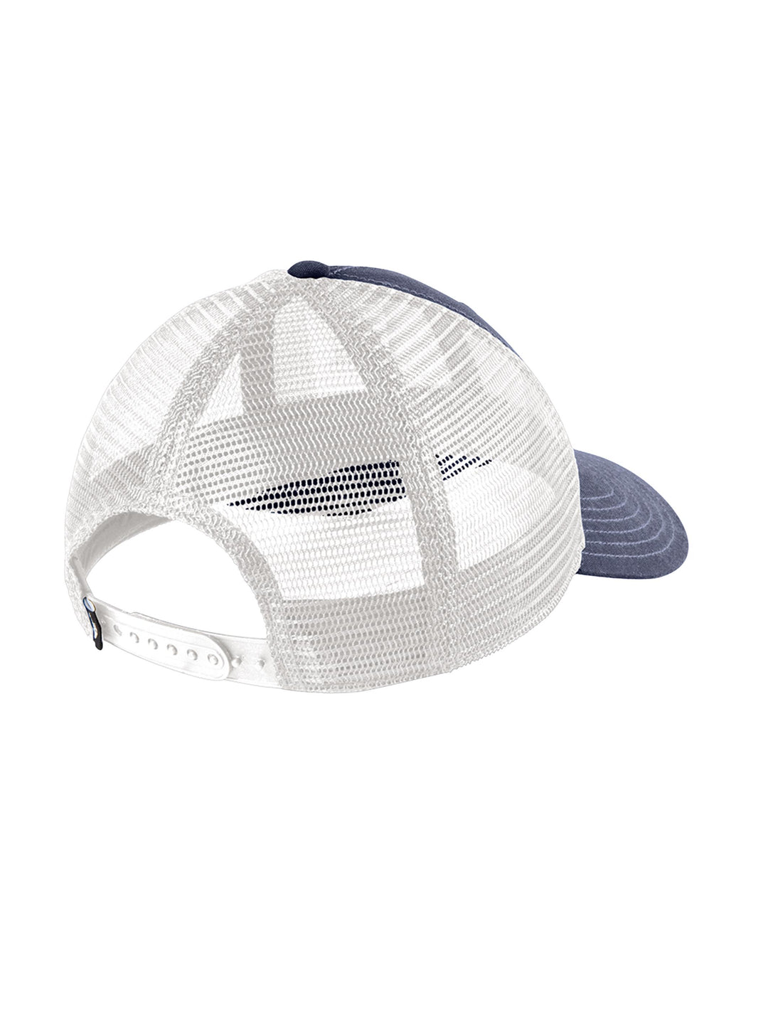 Rear view of The North Face Ultimate Trucker Cap showing adjustable snapback closure and breathable white mesh panel.