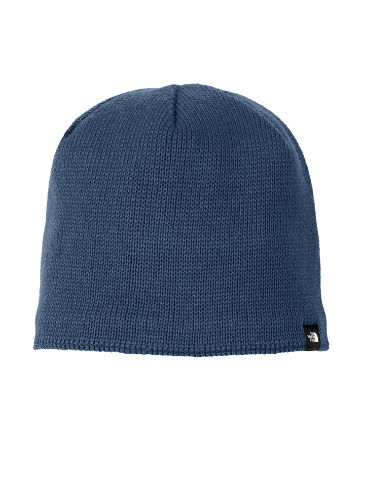 Blue The North Face® Mountain Beanie with a classic knit design and a small logo tag. Provides warmth and comfort for outdoor activities.