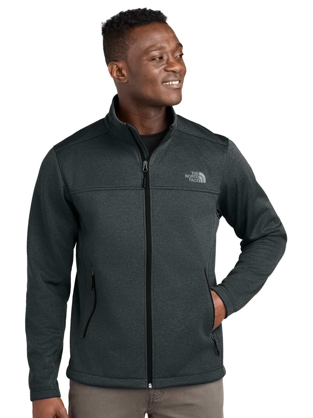 Charcoal heather version of The North Face® Chest Logo Ridgewall Soft Shell Jacket, combining modern style with windproof performance.