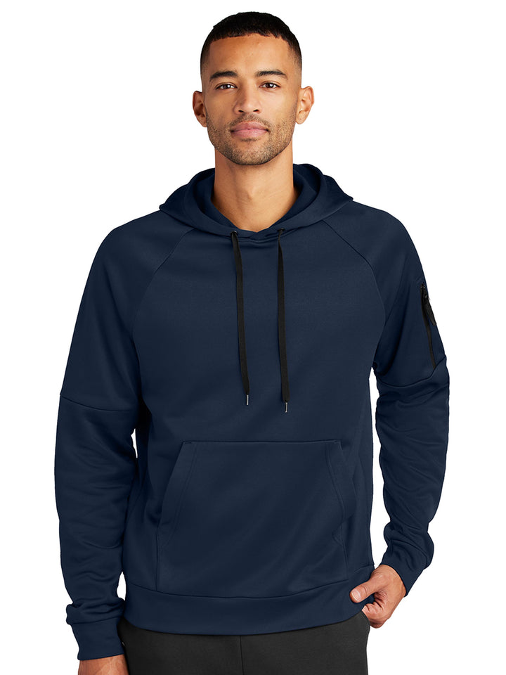 Navy blue Nike Therma-FIT Hoodie with a classic design and sleeve pocket. Customize with your logo for a professional or casual look.