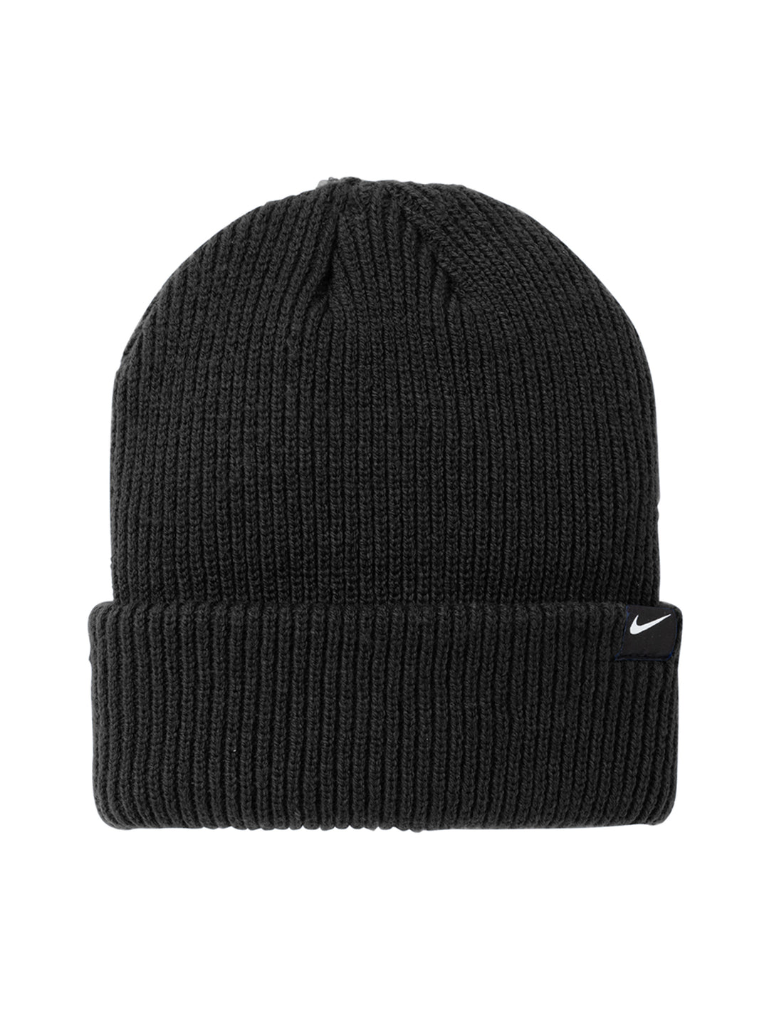 Black Nike Terra Beanie featuring a ribbed knit texture and embroidered logo. A cozy and stylish option for custom branding or personal use.