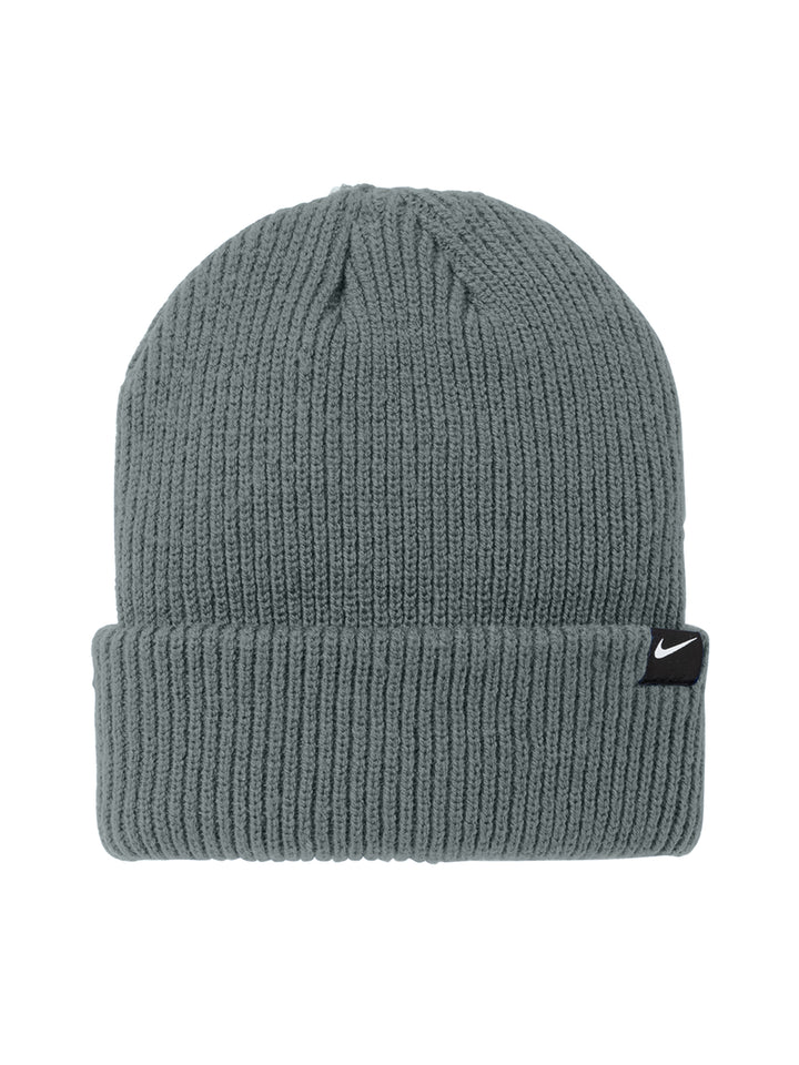 Muted green Nike Terra Beanie with a ribbed knit design and subtle embroidered logo. A stylish and warm accessory for customization and daily wear.