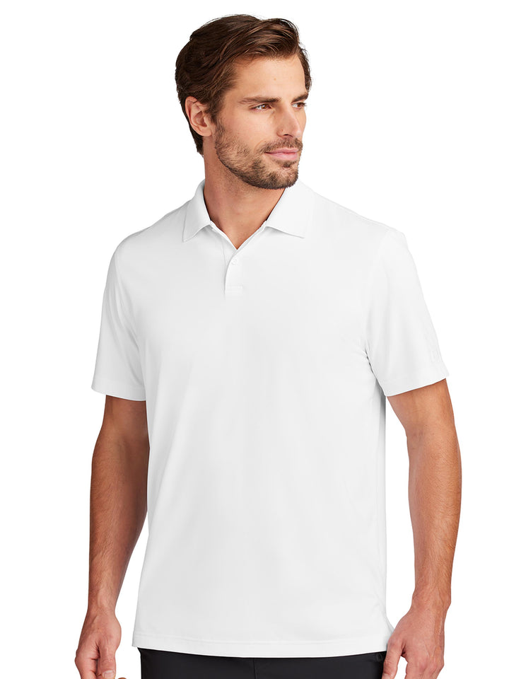 Custom OGIO Regain Polo in white, designed with moisture-wicking technology for all-day comfort. Personalize with your logo for a professional look.