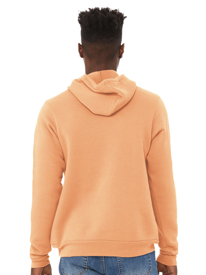 Back view of the Bella + Canvas Sponge Fleece Hoodie in peach, showcasing a relaxed fit and soft fabric. Great for customization and everyday wear.