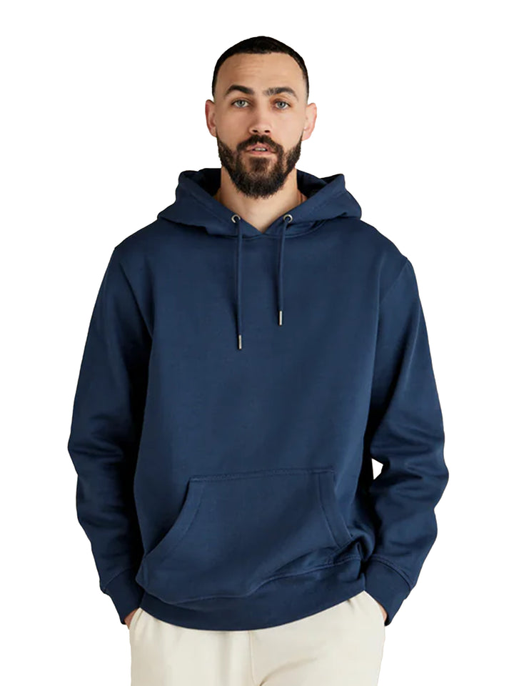 Navy blue Original Favorites Heavyweight Hoodie with a front pocket and adjustable hood. Crafted from organic cotton for a soft and eco-friendly wear.