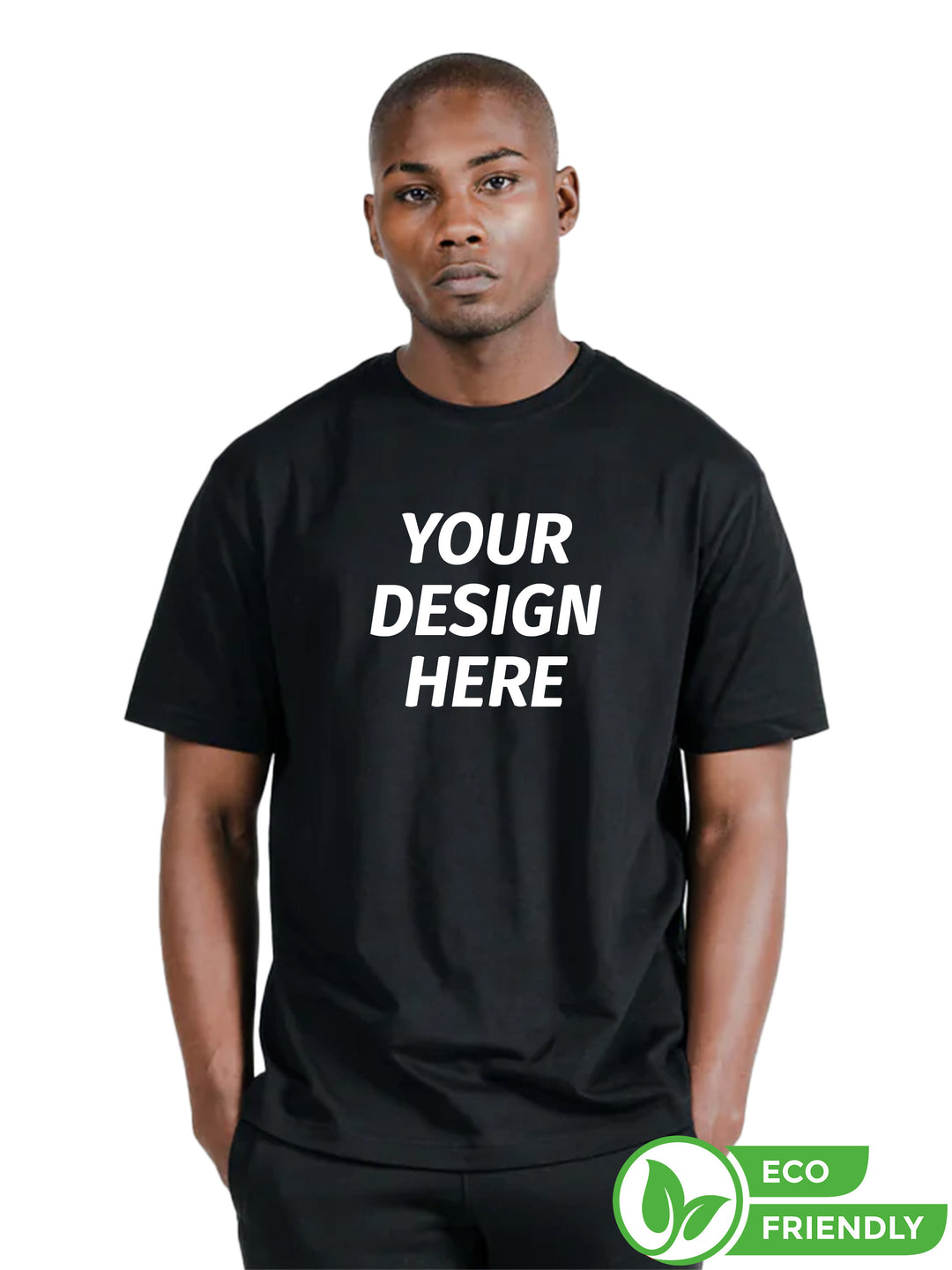 Custom Original Favorites Supima Cotton T-Shirt in black with 'Your Design Here' text. Eco-friendly, made from American-grown Supima cotton.