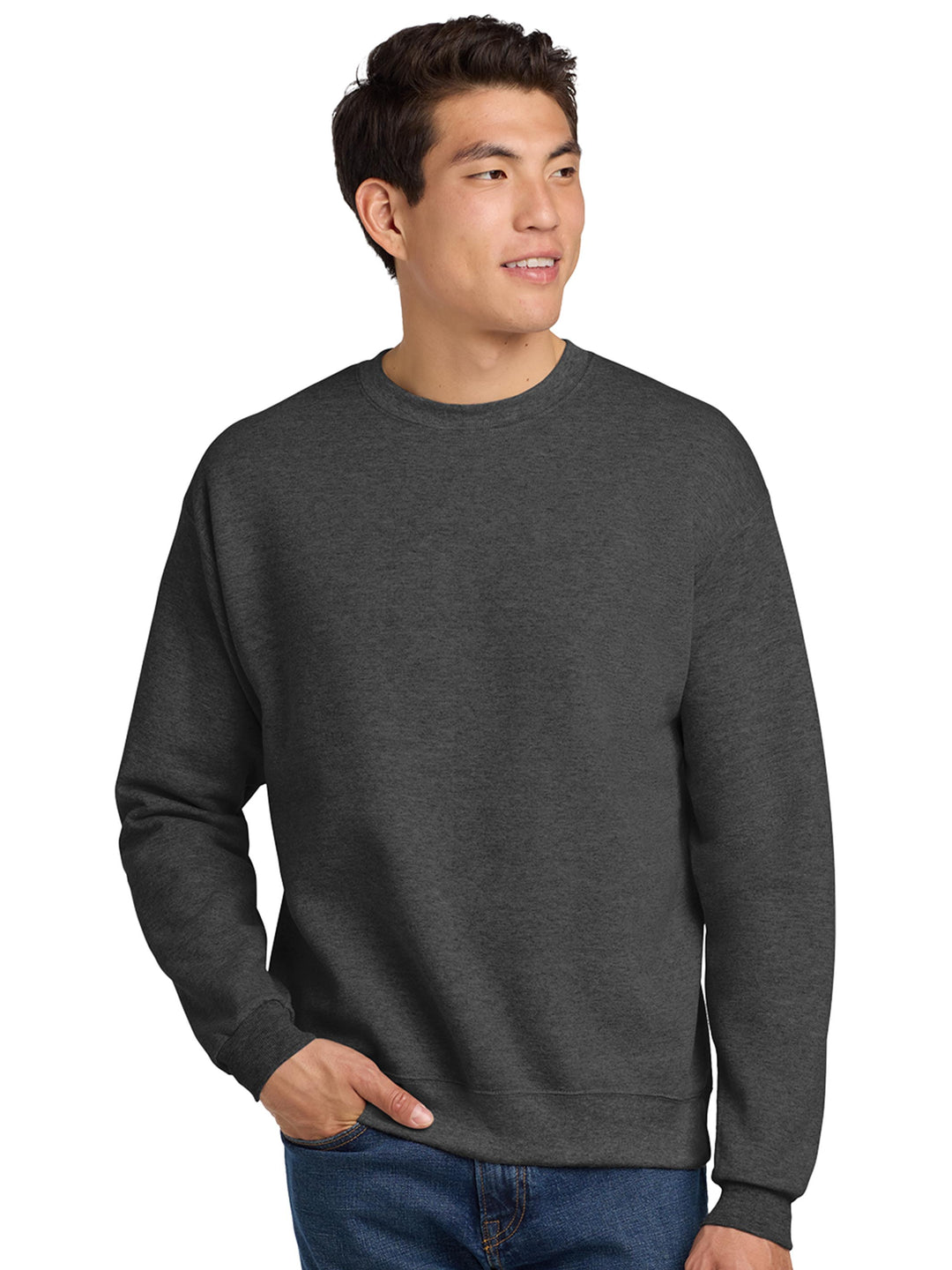 Hanes EcoSmart Crewneck Sweatshirt in charcoal gray. A comfortable and eco-friendly pullover perfect for custom designs.