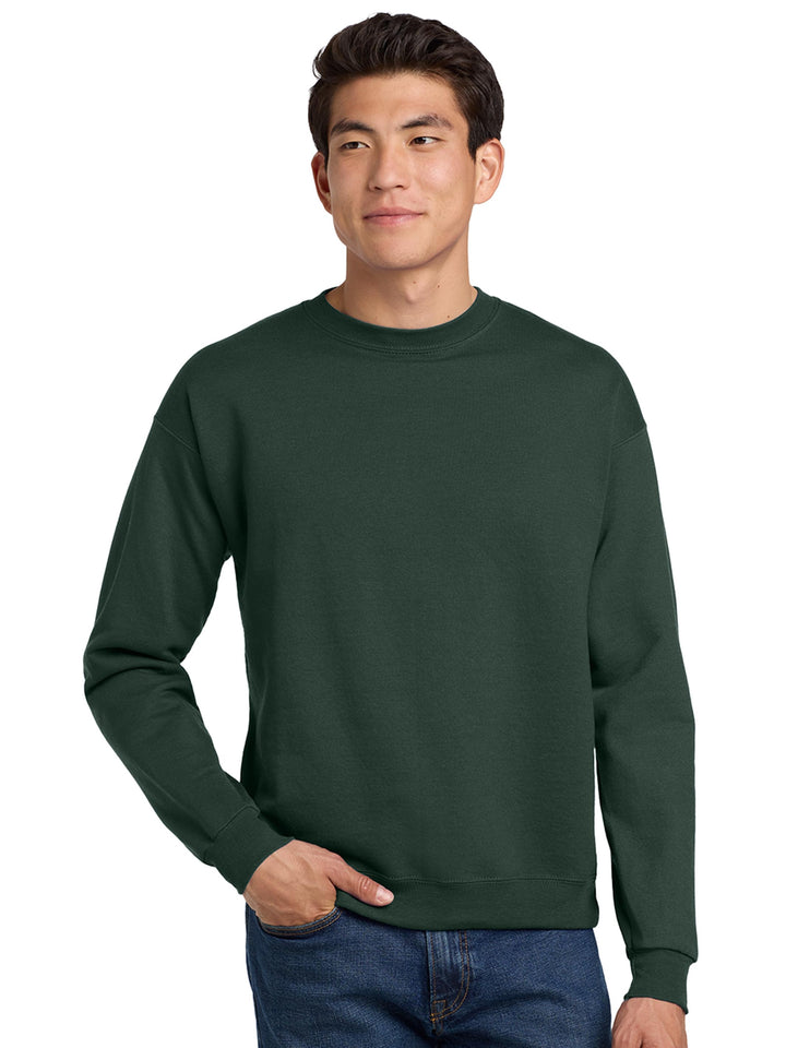 Hanes EcoSmart Crewneck Sweatshirt in forest green. A sustainable and customizable crewneck made from recycled materials.