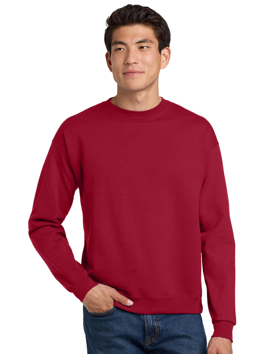 Hanes EcoSmart Crewneck Sweatshirt in red. A stylish and eco-friendly pullover designed for customization and comfort.