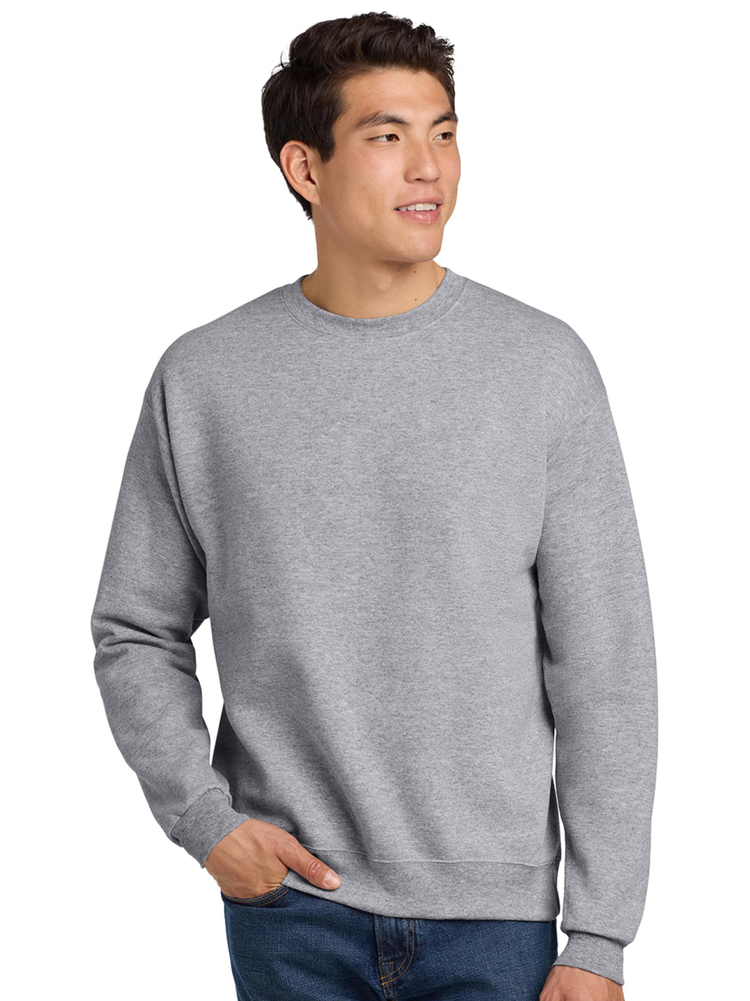 Hanes EcoSmart Crewneck Sweatshirt in sport gray. A sustainable and customizable sweatshirt made from recycled materials.