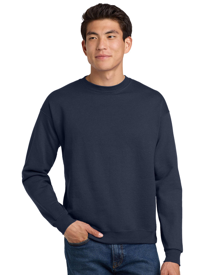 Hanes EcoSmart Crewneck Sweatshirt in navy blue. A durable and sustainable pullover ideal for customization and comfort.