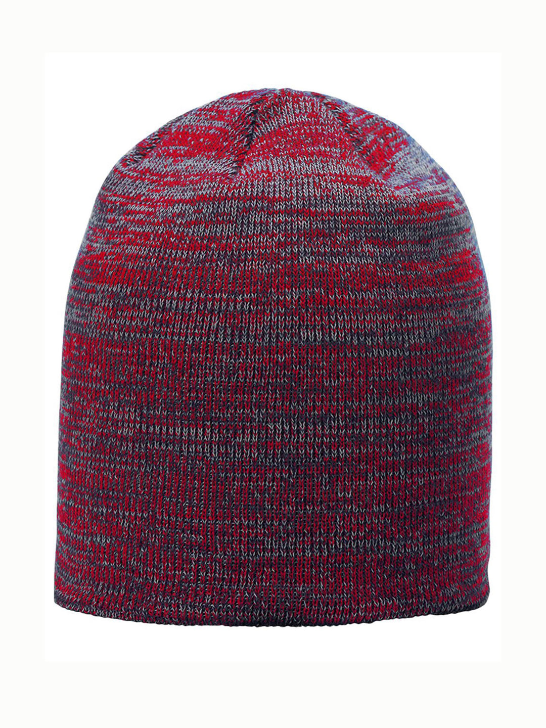 Red and gray Richardson Marbled Beanie with a bold marled knit design. Customize with embroidery for a unique touch, with no minimums and free shipping.