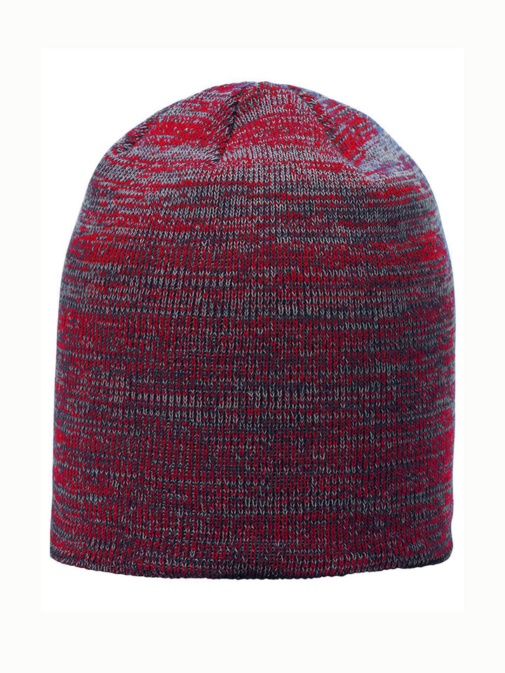 Red and gray Richardson Marbled Beanie with a bold marled knit design. Customize with embroidery for a unique touch, with no minimums and free shipping.