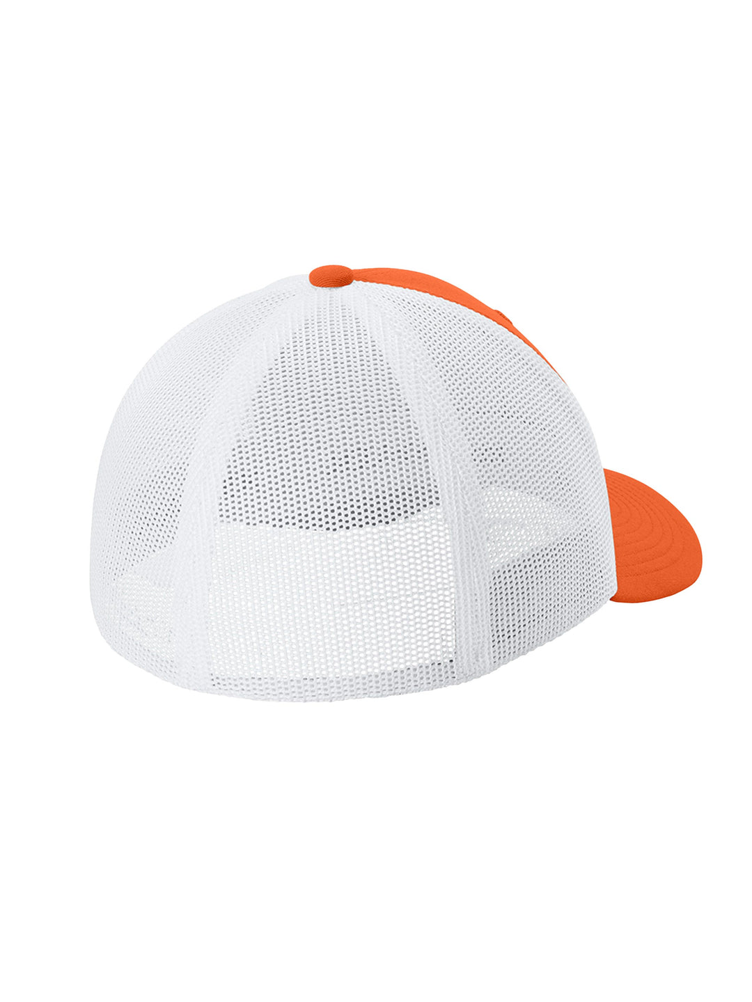 Back view of the Custom Sport-Tek® Stretch-Tek Mesh Back Cap showcasing its white breathable mesh panel for enhanced airflow and comfort.